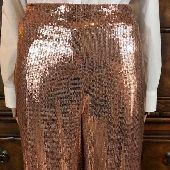 Culpos x INC Nude Pink Stretch Sequin High Waist Wide Leg Pant - Picture 6 of 9